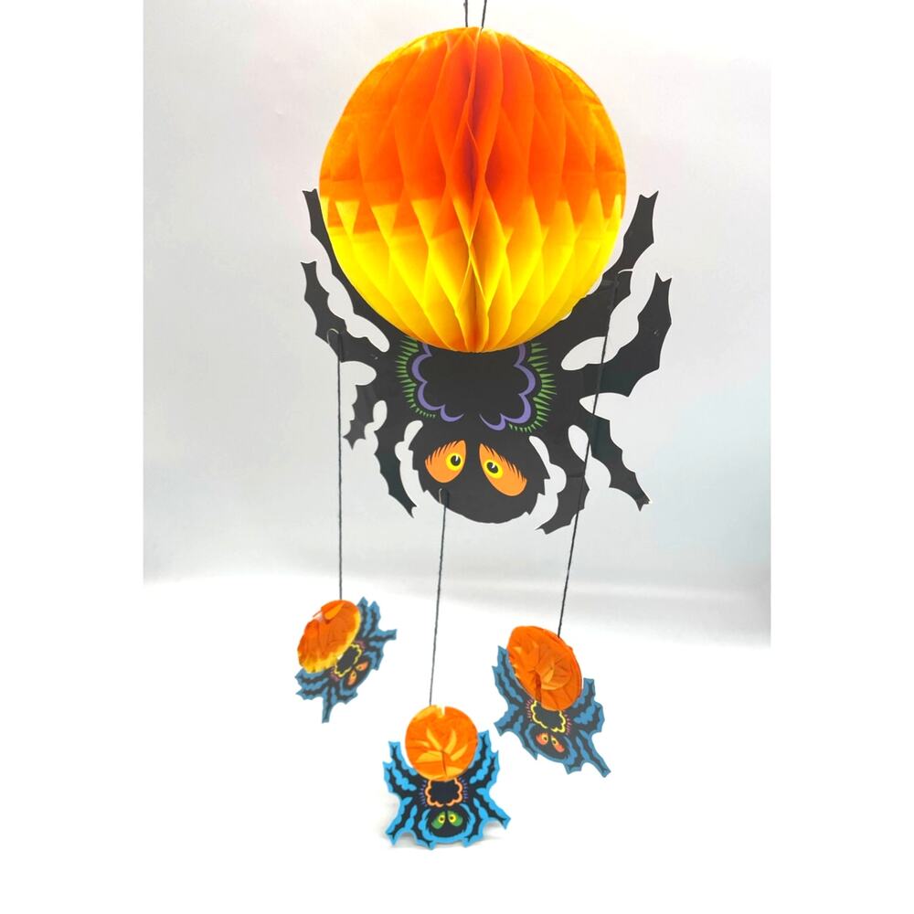 Vintage Beistle 1981 Halloween Honeycomb Spider Hanging Paper Decoration C